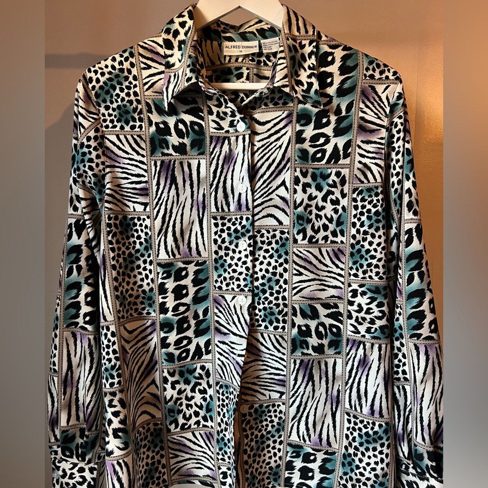 Alfred Dunner Vintage Patchwork Animal Print Button-Down